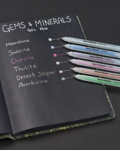 Cognitive Surplus Gems & Minerals Metallic Gel Pens (Pack of 6)* Black Paper Notebooks | Pens