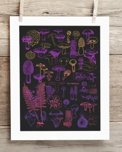 Cognitive Surplus Neon Fungi Scientific Illustration Museum Print* Wall Art | Kitchen Science